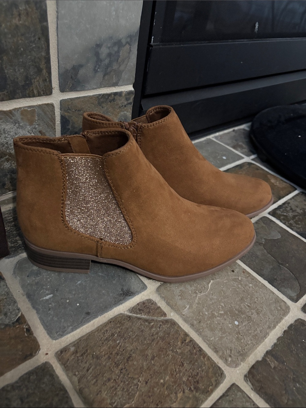 Pacifica Tan Suede Chelsea Ankle Boots with Sparkle Panel